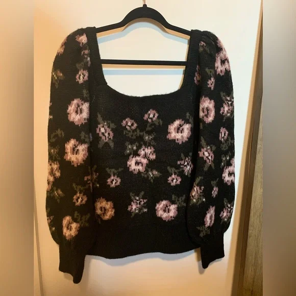 Anthropologie Black and Pink Floral Sweater - Picture 3 of 5